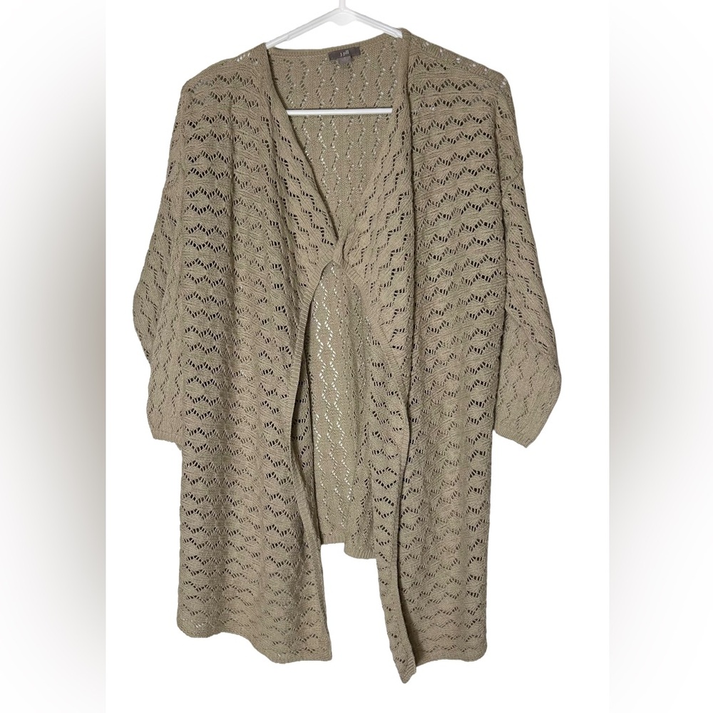 J. Jill Tan Open-Front 3/4 Sleeve‎ Cardigan